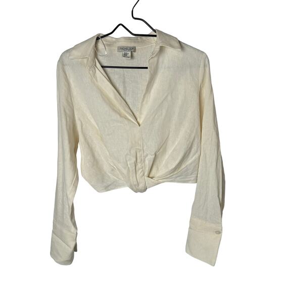 Rachel Zoe Tops - Rachel Zoe Cropped Linen Twist Blouse, Neutral Cream Lightweight Casual